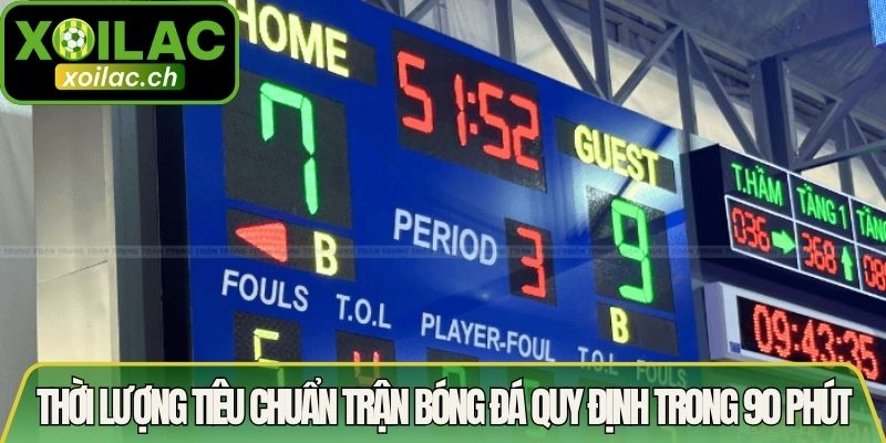 Thời lượng tiêu chuẩn trận bóng đá quy định trong 90 phút